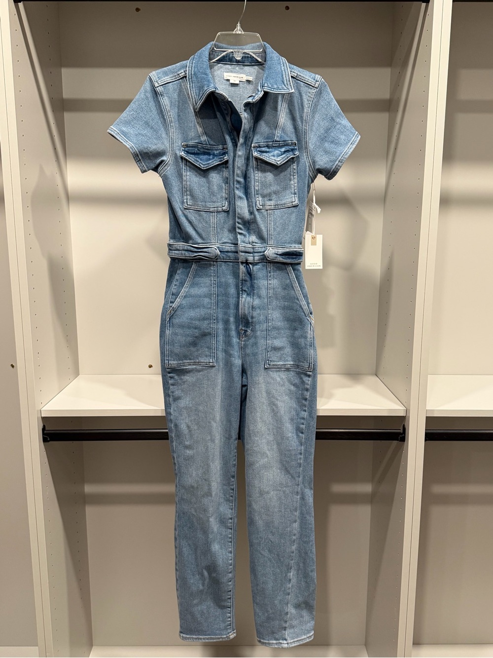 Good American Light Blue Denim Utility Jumpsuit